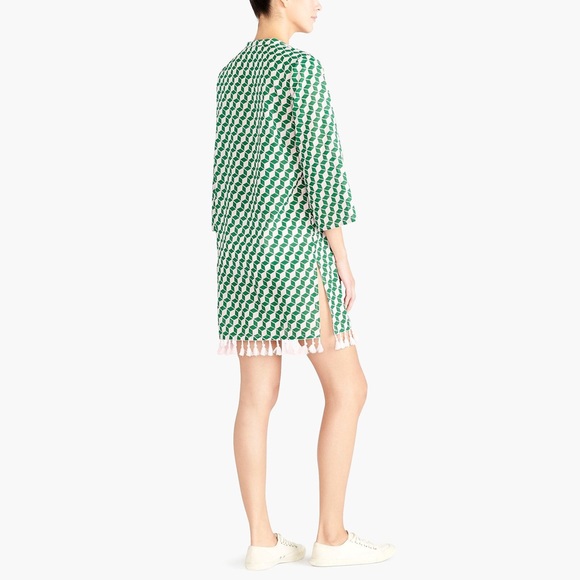 J. CREW Green Print Cover-Up w/ Tasseled Hem - Picture 2 of 2
